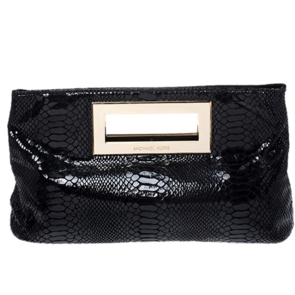 Black Patent Croc Print Clutch